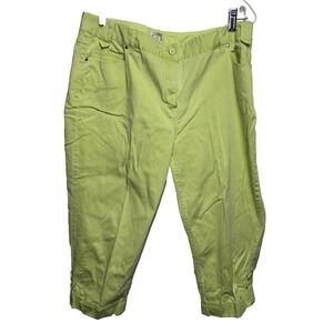 Chicos Size 2 US L W Lime Green Cuffed Crop Pants Coastal Skimmer Summer Preppy